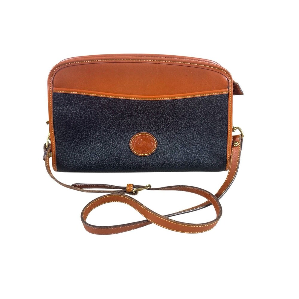Vintage Dooney & Bourke AWL Navy Brown Leather Crossbody Shoulder Bag USA 90s